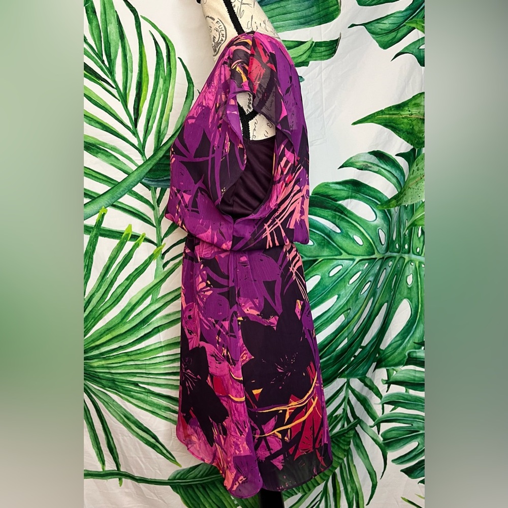 Express S Pink Purple Floral Colorful Layered Casual Spring Summer Dress - Picture 4 of 14